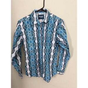 Wrangler Western Shirt Youth XL Snap Button Aztec Southwestern Blue